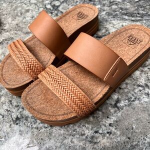 Reef Brown Sandals with Woven Strap and Cork Footbed